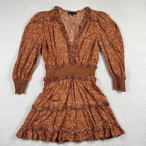 House of‎ Harlow Dress Womens XL Orange Tiered Smocked Peasant Puff Sleeve Mini